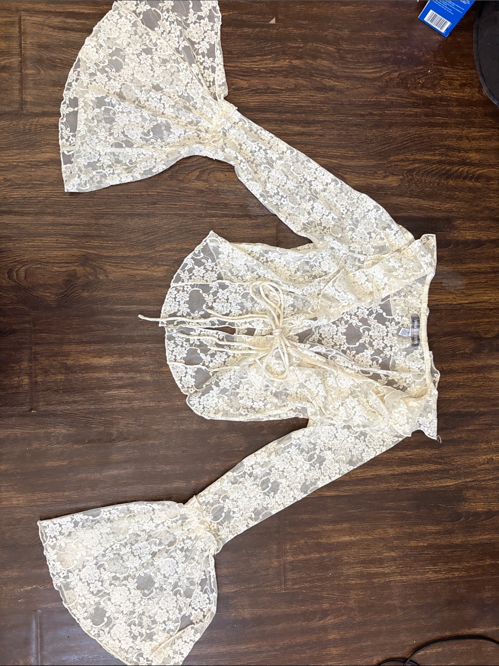 Urban Outfitters Cream Lace Tie-Front Bell Sleeve Blouse